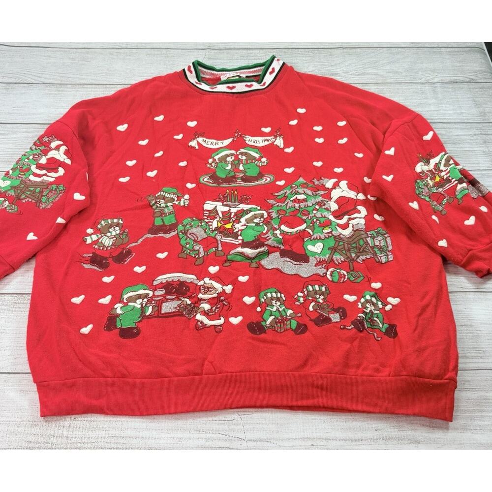 Vintage Nutcracker Puffy Paint Christmas Bears 3/4 Sleeve Sweatshirt Size 20W